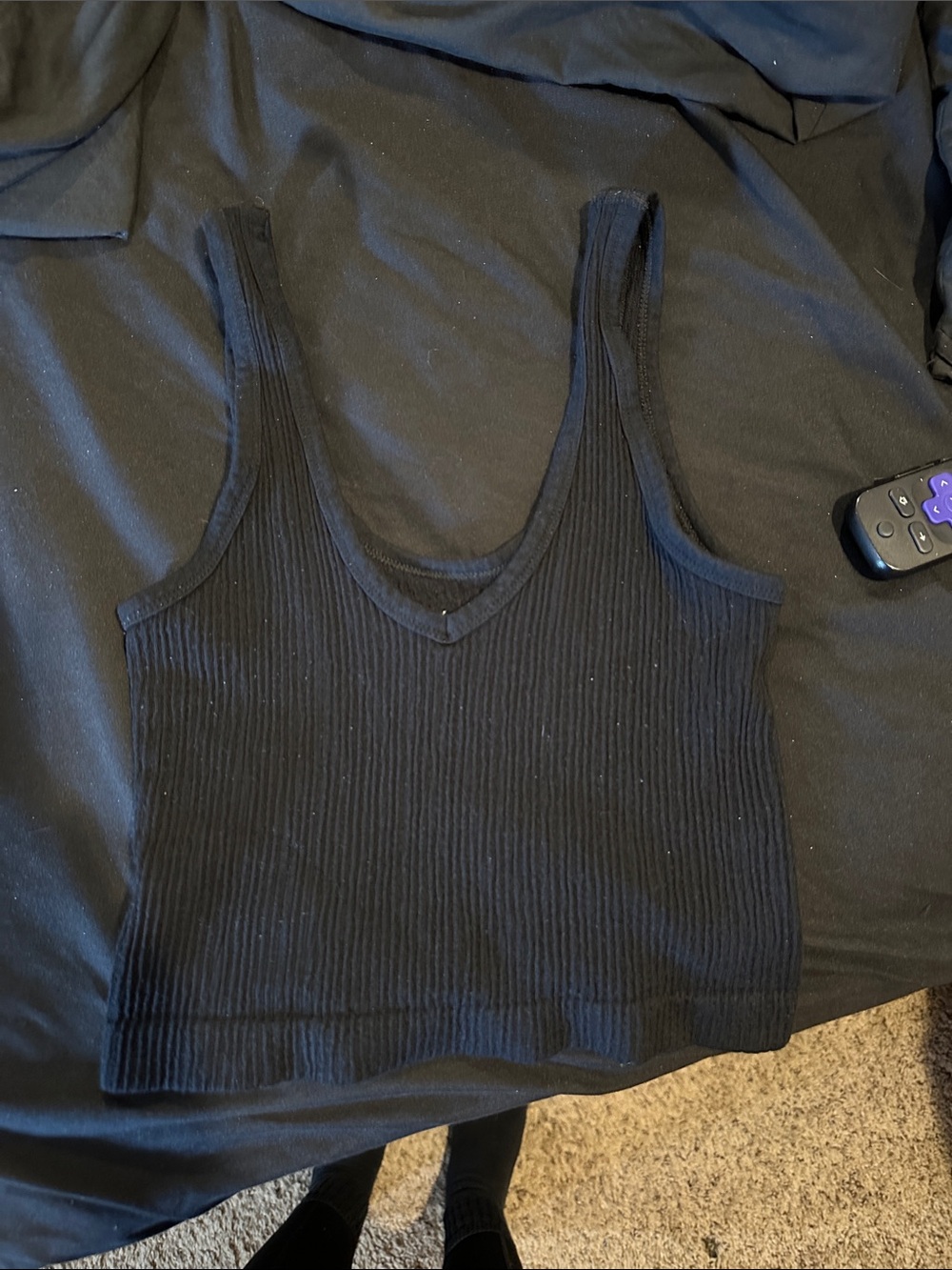 Urban Outfitters Black Ribbed V-Neck Cropped Tank